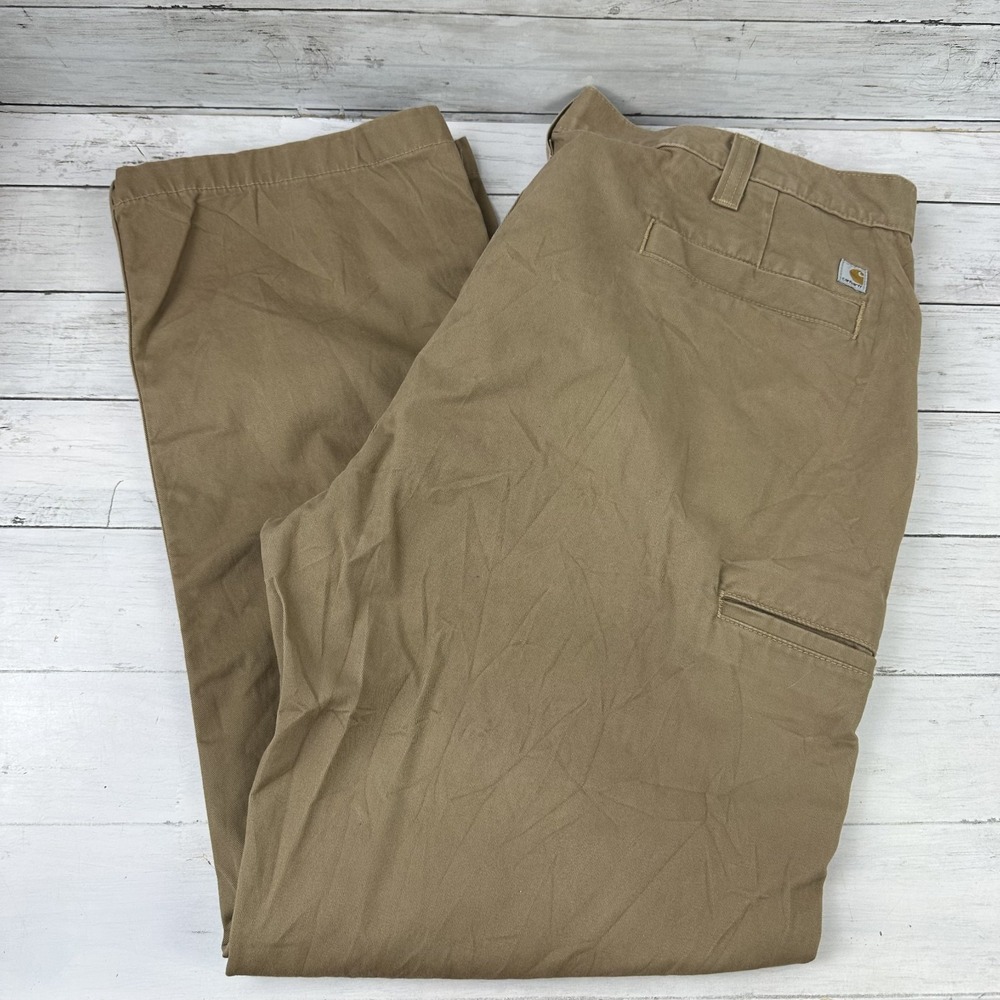 Carhartt Twill Work Pants Tan Brown Mens 44x32 relaxed utility Workwear BN0095